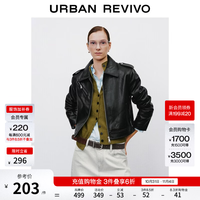 UR UR2026秋季新款女装拉链翻领短款皮衣外套UWM160081+ 正黑 XS