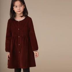 哈齿 秋冬季裙子女童礼服裙圆领灯芯绒中长裙中大童儿童长袖连衣裙春装