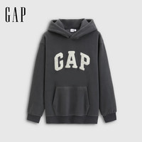 Gap 男女装秋季摇粒绒撞色logo宽松连帽套头卫衣787414 黑灰色 L (175/96A)亚洲尺码