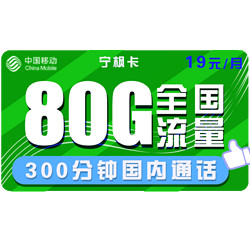 China Mobile 中国移动 宁枫卡 19元/月（80G全国流量+300分钟国内通话）