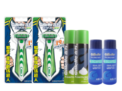 限华东：Gillette 吉列 锋速3敏锐刀架（2刀架2刀头）+剃须泡50ml*2+爽肤水20ml*2